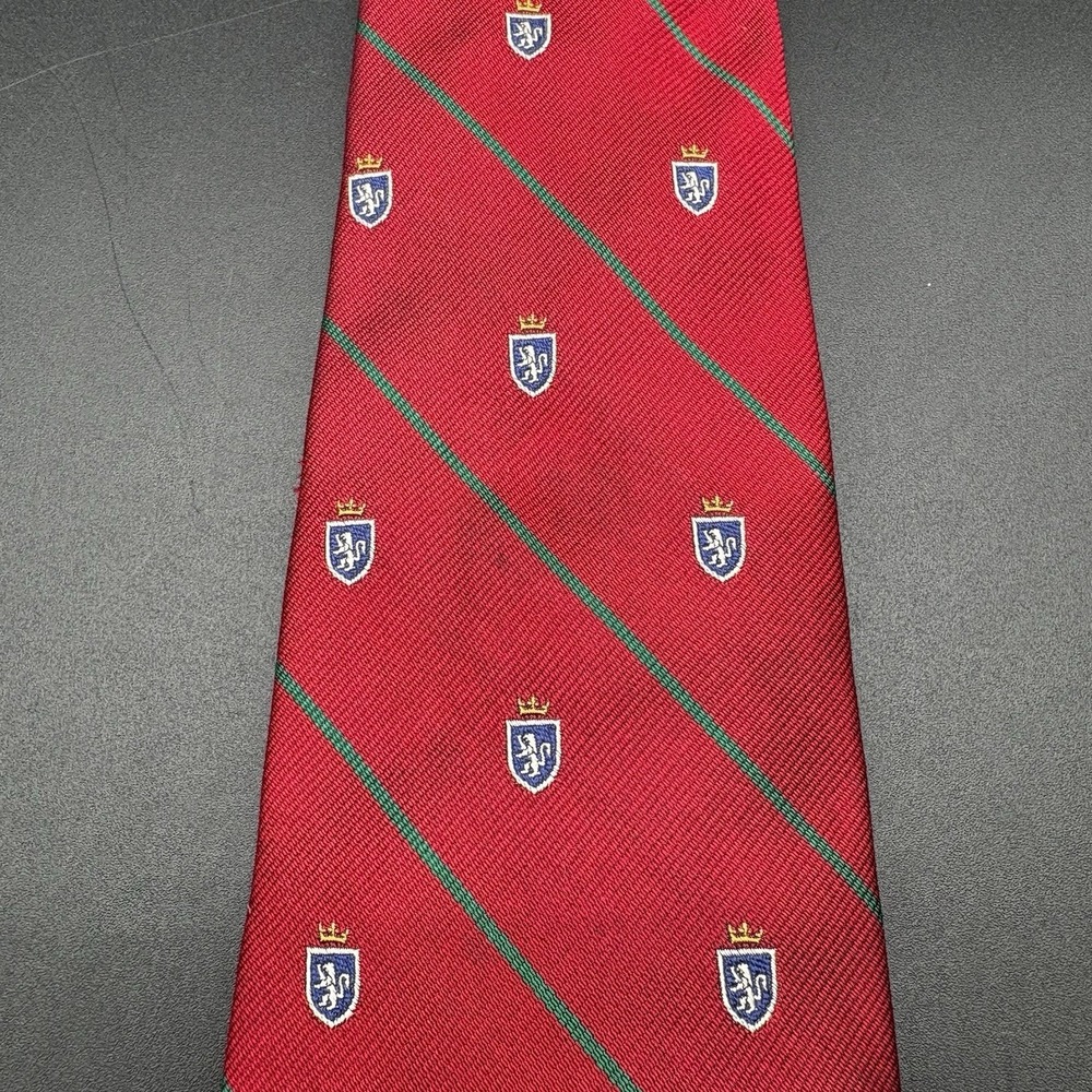 Polo Ralph Lauren Crest Shield Red Green Stripe Silk Tie Repp Stripes USA - Picture 16 of 16